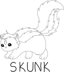 fluffy skunk with a big tail with text below hand written