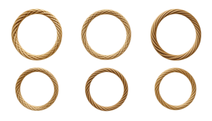Decorative and minimalistic composition with various sizes of golden rope circles loops and rings forming png