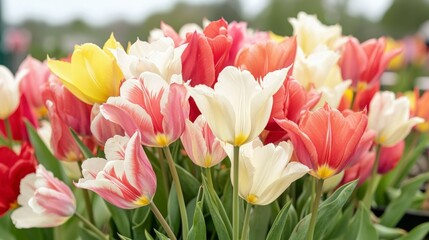 Spring Blooms  Colorful Tulip Flowers  Garden  Nature