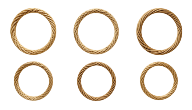 Decorative and minimalistic composition with various sizes of golden rope circles loops and rings forming png