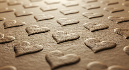 Brown leather texture background with embossed hearts romantic pattern on transparent background up