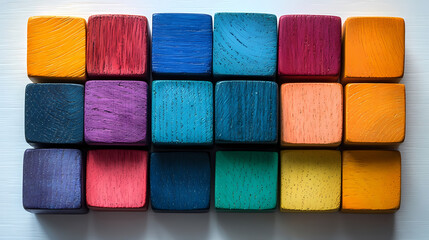 Colorful blocks arranged on white background