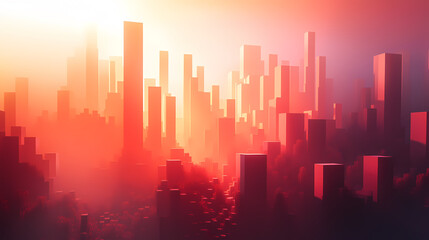 Fototapeta premium Vibrant city skyline at sunset