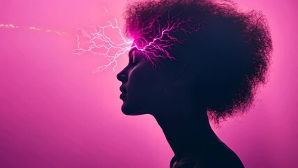 Epilepsy Awareness Concept with Lightning Bolt on Profile Silhouette in Vibrant Pink Background Highlighting Neurological Impact and Advocacy - Powered by Adobe