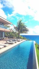 Illustration Ocean View Villa, Luxury Resort, Pool, Vacation