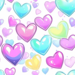 Seamless pattern of colorful hearts on white background