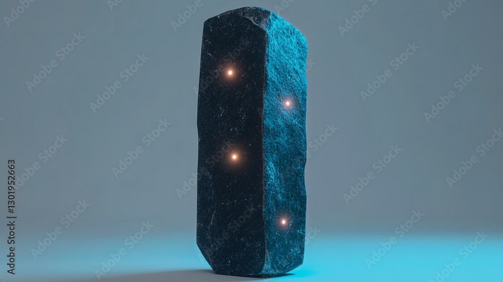 Poster abstract stone sculpture illuminated with lights in a minimalistic setting