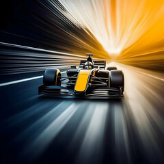 Naklejka premium 3D Race Car Speed Illustration - Velocity, Track, Fast, Motion Blur, Racing, Competition, Automotive, Sport, Design, Car