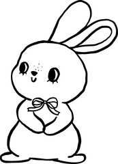 Cute Bunny with Bow Cartoon Outline Doodle