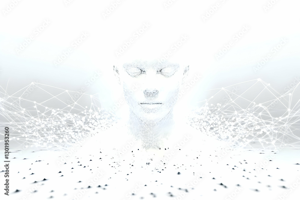 Poster 3d illustration abstract face white background network connection data