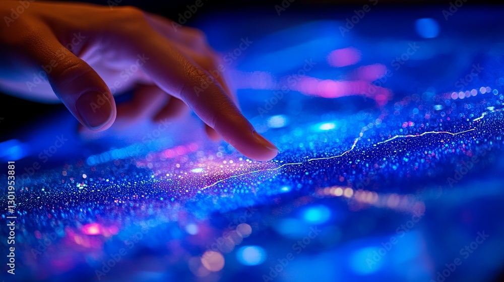 Aufkleber futuristic touch on a glowing digital map during a tech conference in a modern setting