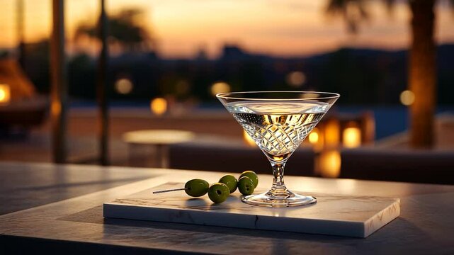 Sunset Martini on Outdoor Terrace