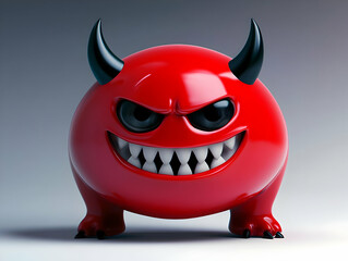 Obraz premium 3D Illustration, Red Devilish Creature, Horns, Teeth, Angry