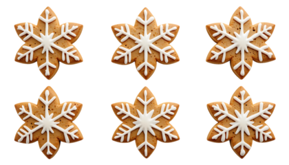 Gingerbread Snowflake Cookie Festive Winter Treat, Brown and White Icing for Sweet Lovers png