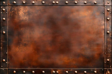 Obraz premium Rustic Metal Background Texture, Rivets, Brown, Industrial, Plate, Grunge, Aged, Weathered, Steel, Iron