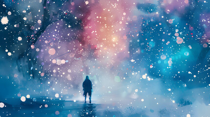 Obraz premium Magical Snowfall watercolor painting