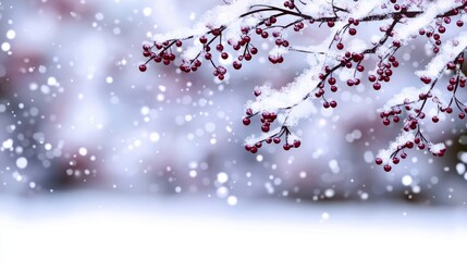 Snowy Winter Berries  Red Holly Branch  Winter Wonderland  Festive Background