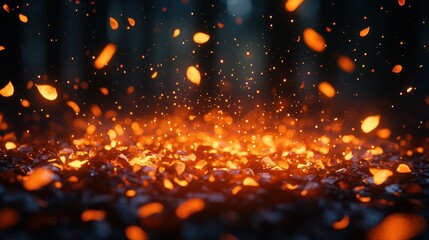 Naklejka premium Glowing Embers and Sparks at Night Captured in Dramatic Detail