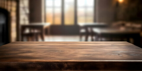 Background Image - Empty Wooden Table in Cozy Restaurant Interior
