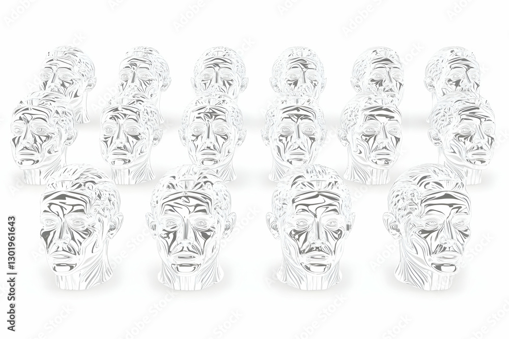 Aufkleber 3d illustration - chrome heads array abstract background