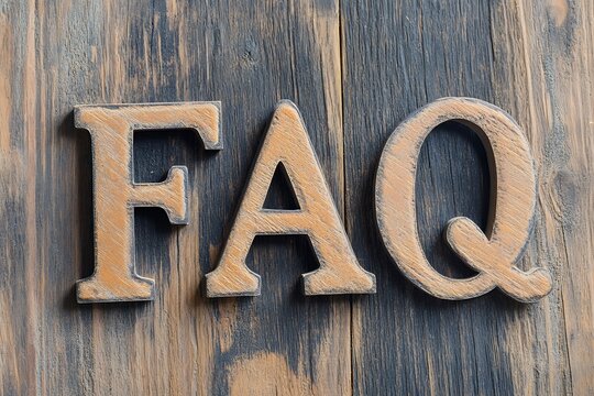 Weathered wooden faq letters on rustic surface
