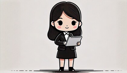 タブレットを持って仕事をする女性のイラスト