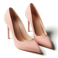 Light pink pointy toe women's shoes with high heels isolated on white background. Female classic stiletto heels in suede leather. Mock up, template.generative ai
