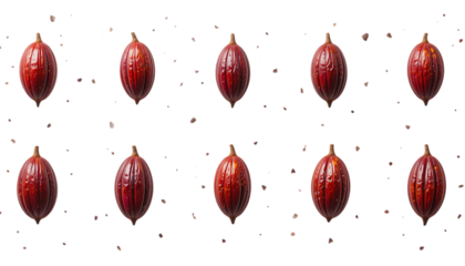  Set collection of red cacao pods floating in the air against png