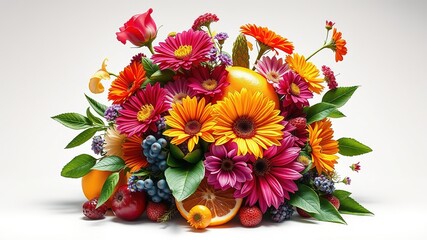 Obraz premium Antique Fruit & Flower Design, Aged Texture Background