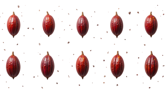  Set collection of red cacao pods floating in the air against png