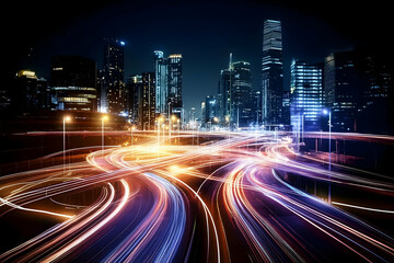 Obraz premium City Night Lights Photo - Urban Expressway Traffic Flow