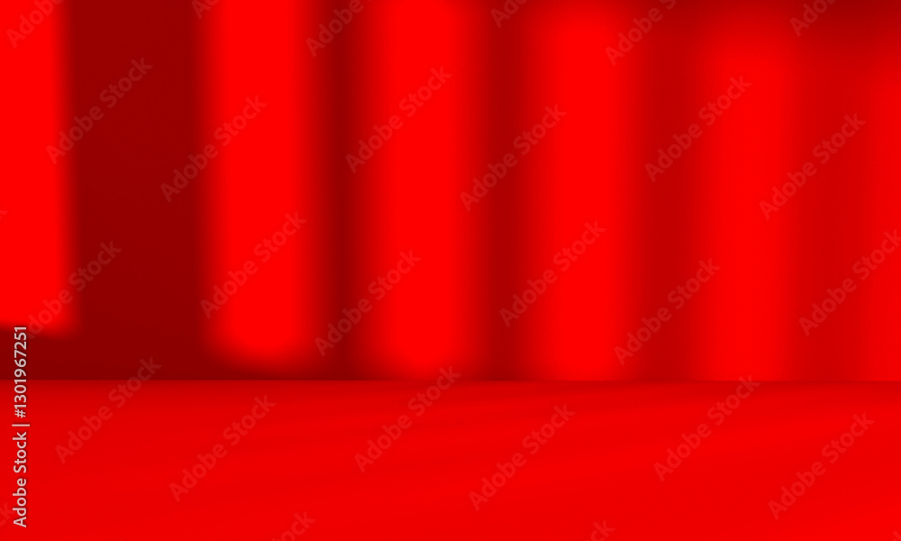 Wall mural wall interior background, studio and backdrops show products.with shadow from window color red backg
