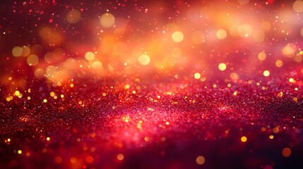 Red Glitter Background With Golden Lights Abstract Sparkle