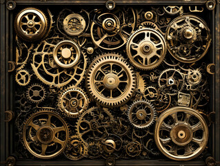 Illustration - Golden Gears, Cogwheels, and Mechanism