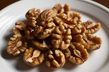 Obraz premium A close-up of walnut kernels on white plate