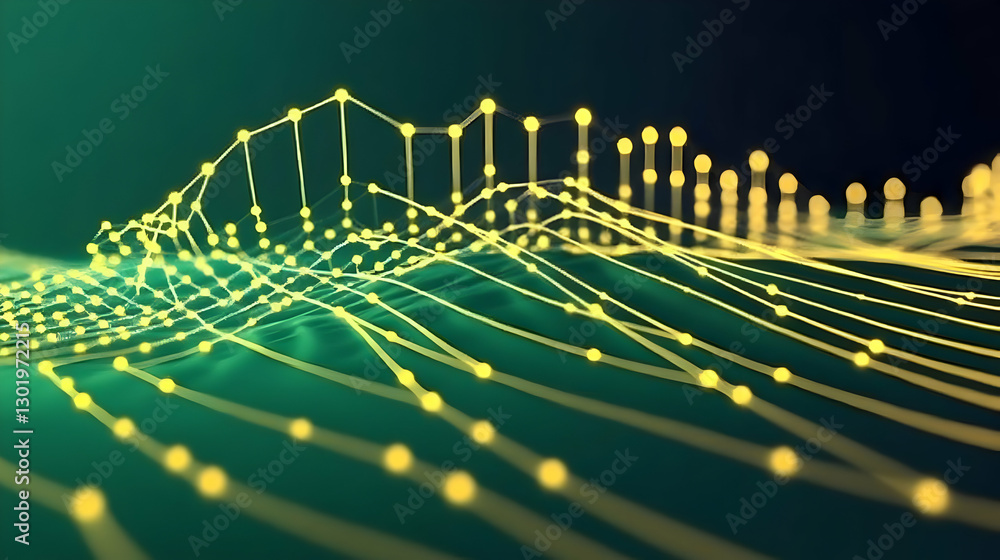 Poster 3d abstract background - glowing network data visualization