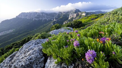Coastal Cliffs  Mountain Vista  Wildflowers  Scenic Landscape