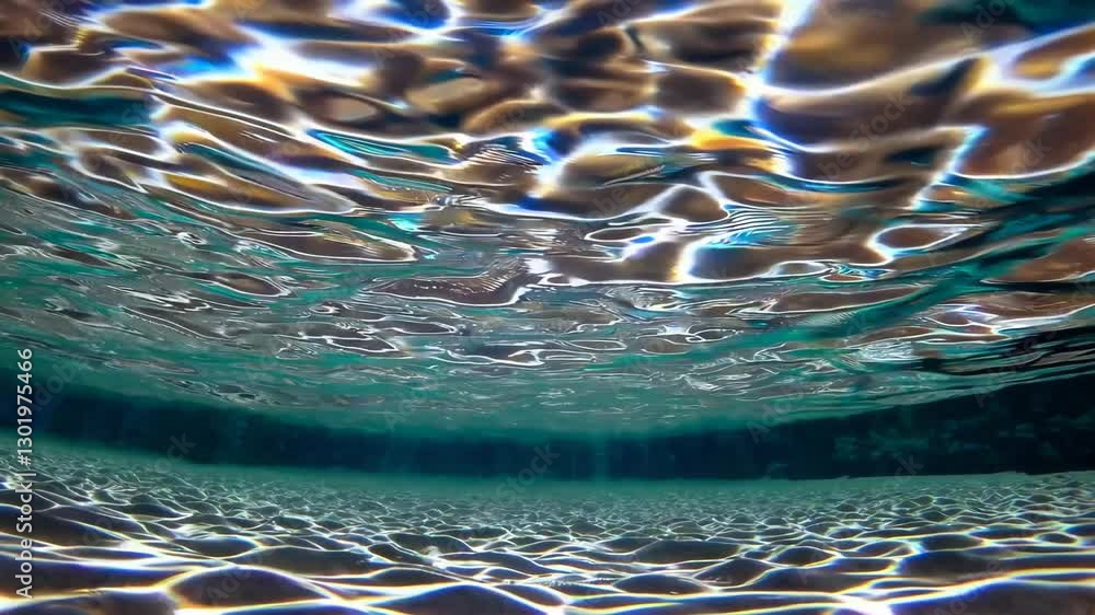 Poster underwater scene with sunlight reflections on sandy floor. nature and tranquility concept