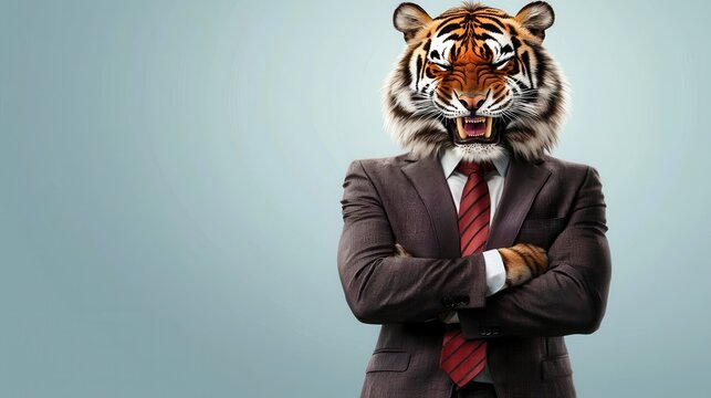 Confident Businessman with a Tiger Head Illustration