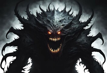 Fototapeta premium 口を開いて怒っている黒いモンスターのイラスト