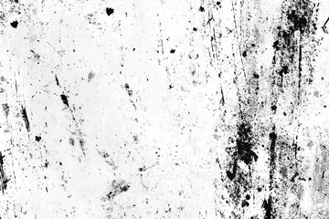 Grunge texture with black ink splatters on white background.