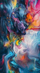 Colorful Abstract Swirl of Paint in Vibrant Hues, Resembling Tumultuous Waves in an Artistic Display