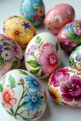 Vibrant floral patterns on hand-painted easter eggs, Tradition, Colorful