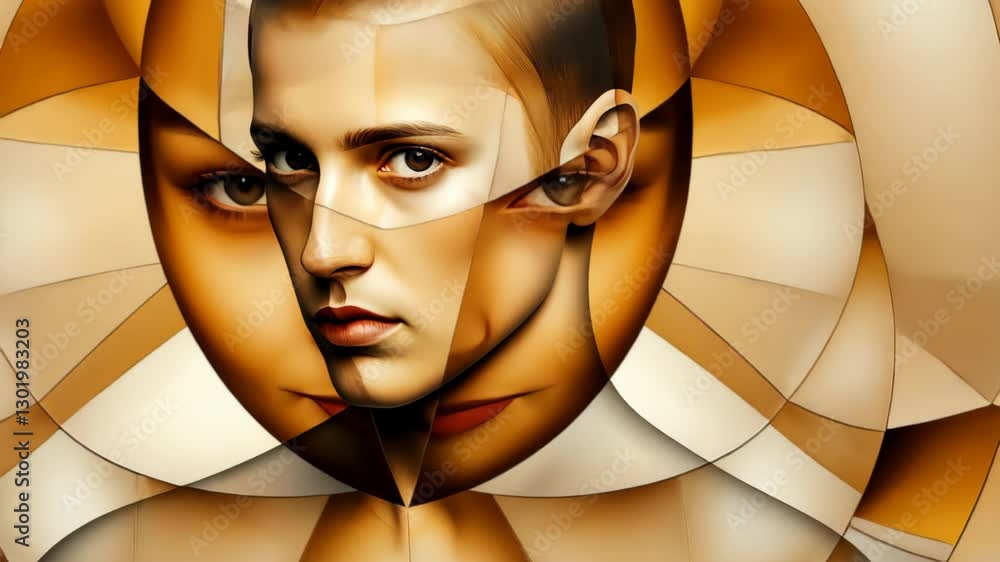 Poster golden ratio art style portrait of a contemplative person with geometric patterns and warm tones in 