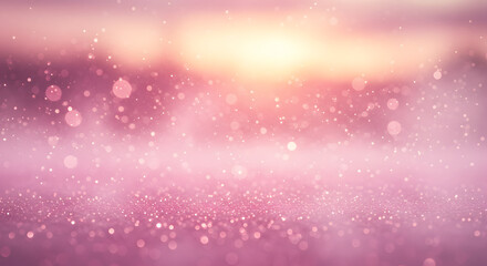 Pink glitter background with soft bokeh lights and warm sunset hues rose on transparent background