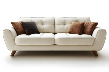 Fototapeta premium Modern White Suede Couch with Sleek Design, Isolated on a Clean White Background, Perfect for Minimalist Interiors and Contemporary Living Spaces