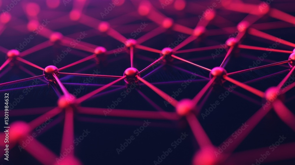 Poster abstract digital network connection background with nodes and lines in vibrant pink and purple tones