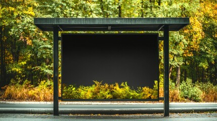 Naklejka premium Blank Billboard Bus Stop Poster Ad Autumn Roadside Mockup
