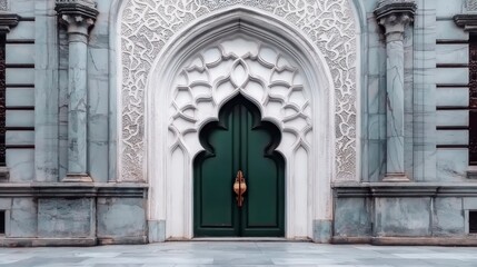 Fototapeta premium Majestic Mosque Entrance Islamic Architecture Ornate Door Intricate Detail