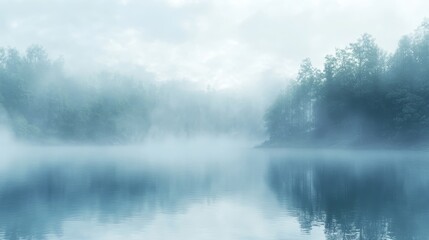 Fototapeta premium Misty Lake Serenity: A Tranquil Morning in the Woods
